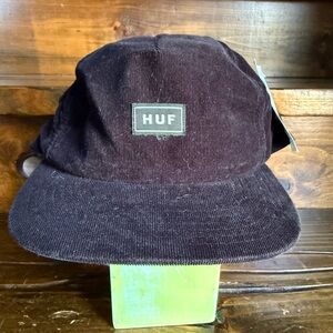 HUF Box Logo Corduroy 5 Panel Hat Black Cotton Strapback Adjustable NWT